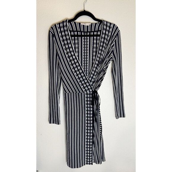 Tory Burch Dress Navy Oxford Stripe Jacquard Wrap Classic Workwear Luxury Size S - Picture 1 of 3